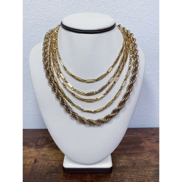 VTG Estate Monet Gold Tone 5 Strand Waterfall 25 ½' Chain Necklace! 88 - Picture 1 of 5